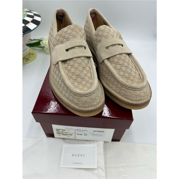 Men\'s Gucci suede GG monogram web loafers size 9 fits 9.5 US made in Italy main image 4